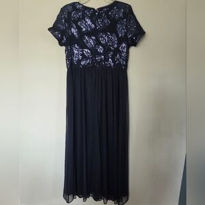 R&M Richards Navy Sequin Long Gown, Size 10P